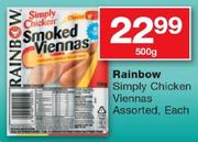 Rainbow Simply Chicken Viennas Assorted-500g Each