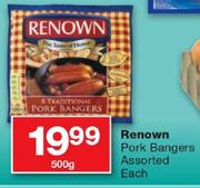 Renown Pork Bangers Assorted-500g Each