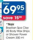 Nair Brazilian Spa Clay 20 Body Waz Strips Or Shower Power Cream-200ml Each