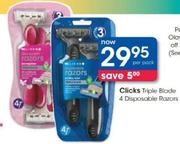 Clicks Triple Blade 4 Disposable Razors-Per Pack