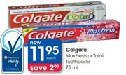 Colgate Maxfresh Or Total Toothpaste-75ml Each