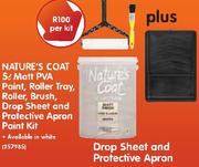 Natural Coat 5L Matt PVA Paint,Roller Tray,Roller,Brush,Drop Sheet&Protective Apron Paint Kit