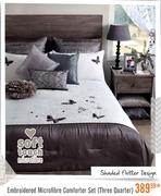 Shaded Flutter Design Embroidered Microfibre Comforter Set(Three Quarter)
