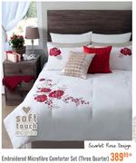 Scarlet Rose Design Embroidered Microfibre Comforter Set(Three Quarter)