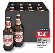 Castle Larger, Carling Black Label Or Hansa Pilsener Returnables-12X750ml