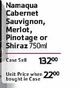 Namaqua Cabernet Sauvignon, Merlot, Pinotage or Shiraz -Per Case