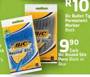 Bic Round Stic Pens Black Or Blue Each