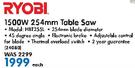 Ryobi 1500W 254mm Table Saw HBT255L