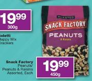 Snack Factory Peanuts/Peanuts & Raisins Assorted-450g Each