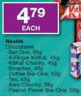 Nestle Chocolates Coffee Bar-One -50g/Tex-43g/Aero Chunky-38g/Peanut Power Bar One-50g Each