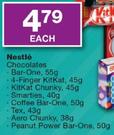 Nestle Chocolates Bar One-55g/4-Finger Kitkat-45g/Kitkat Chunky-45g/Smarties-40g Each
