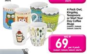 Owl, Kingsley, Teaspoons Or Start Your Day Coffee Mugs-4's Per Pack