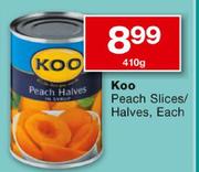 Koo Peach Slices/Halves-410g Each