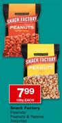 Snack Factory Peanuts/Peanuts & Raisins-150g Each