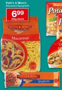 Fatti's & Moni's Macroni/Spaghetti-500gm Each