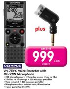Olympus VN-711PC Voice Recorder With ME-52W Microphone-Each