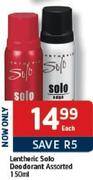 Lentheric Solo Deodorant-150Ml Each