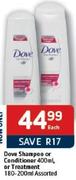 Dove Shampoo Or Conditioner 400Ml, Or Treatment 180-200Ml-Each
