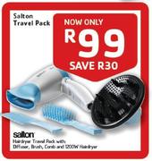 Salton Hairdryer Travel Pack With: Diffuser, Brush, Comb And 1200W Hairdryer
