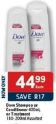 Dove Shampoo Or Conditioner-400ml Or Treatment-180-200ml Assorted-Each
