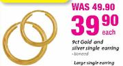 9ct Gold And Silver Single Earring Each