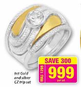 9ct Gold And Silver CZ Trip Set-Per Set