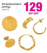 9ct Gold And Silver Earrings-Per Pair