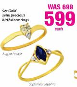 9ct GOld Semi Precious Birthstone Rings Each