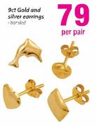 9ct Gold And Silver Earrings-Per Pair