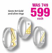 Gents 9ct Gold And Silver Rings Each
