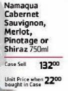 Namaqua Cabernet Sauvignon, Merlot, Pinotage or Shiraz-Per Case