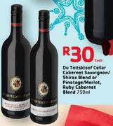 Du Toitskloof Cellar Cabernet Sauvignon/Shiraz Blend Or Pinotage/Merlot, Ruby Cabernet Blend-750ml E