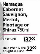 Namaqua Cabernet Sauvignon, Merlot, Pinotage or Shiraz-750ml Per Unit