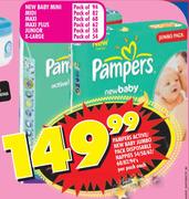  Pampers Active/New Baby Jumbo Pack Disposable Nappies X-Large 54's/Junior 58's Per Pack