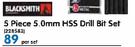 Blacksmith 5 Piece 5.0mm HSS Drill Bit Set-Per Set