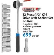 Gedore 12 Piece 1/2" C19 Drive With Socket Set On Rail-Per Set