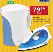 Ottimo Corded Kettle 1.7L, Steam Iron 1400W-Each