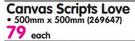 Canvas Scripts Love-500 x 500mm Each