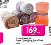 In House In Home Ombre Printed Coral Fleece Throw-150x200cm Each