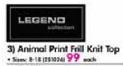 Legend Animal Print Frill Knit Top (Size: 8-18) - Each