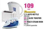 Pineware Auto Kettle-1.7Ltr(PAK-834) or 2 Slice Toaster(PET-22) or Multi Steam Iron(PSI-70) Each
