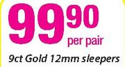 9ct Gold 12mm Sleepers-Per Pair