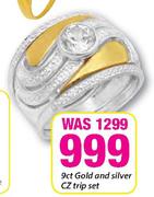 9ct Gold And Silver CZ Trip Set