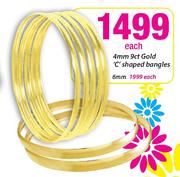 4mm 9ct Gold 'C' Shaped Bangles-Each