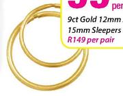 9ct Gold 15mm Sleepers-Per Pair