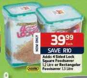 Addis 4 Sided Lock Square Foodsaver 1.2L or Rectangular Foodsaver 1.3L-Each