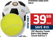 SNT Monster Tennis Ball Or Pele Dimple Soccer Ball Size 5-Each