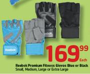 Reebok Premium Fitness Gloves Blue Or Black Small, Medium, Large Or Extra Large-Each