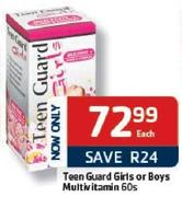Teen Guard Girls Or Boys Multivitamin-60's Each