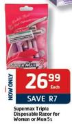 Supermax Triple Disposable Razor For Women or Men-5's Each